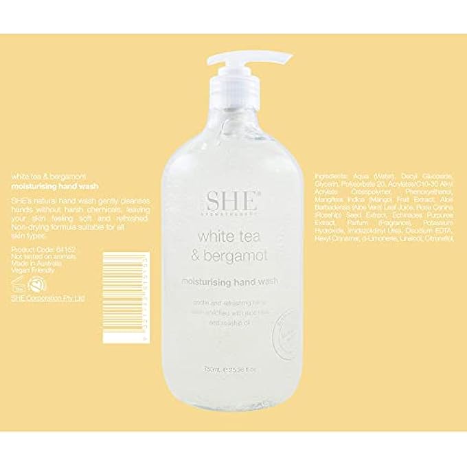 Om She AROMATHERAPY MOISTURISING HAND WASH WITH PUMP, WHITE TEA & BERGAMOT, 25 FL OZ - Image 2